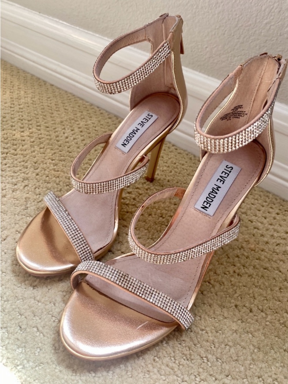 Steve Madden Rose Gold Rhinestone Ankle-Strap Heels